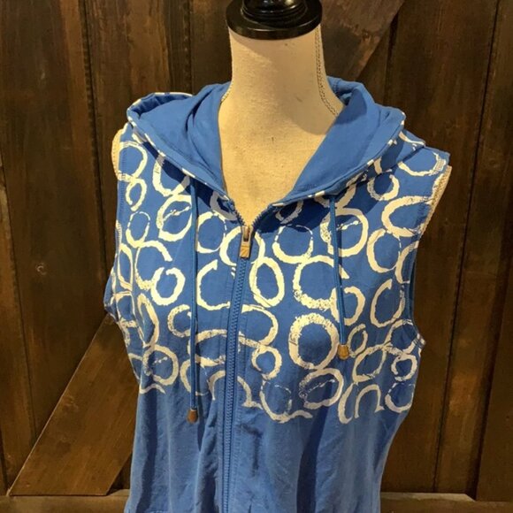 SPANNER blue and white sleeveless hoodie vest sweater - Picture 2 of 10